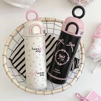 New 500ML Insulated Water Bottle With Handle Large Capacity Water Bottle Leakproof Stainless Steel Drinking Straw Cup