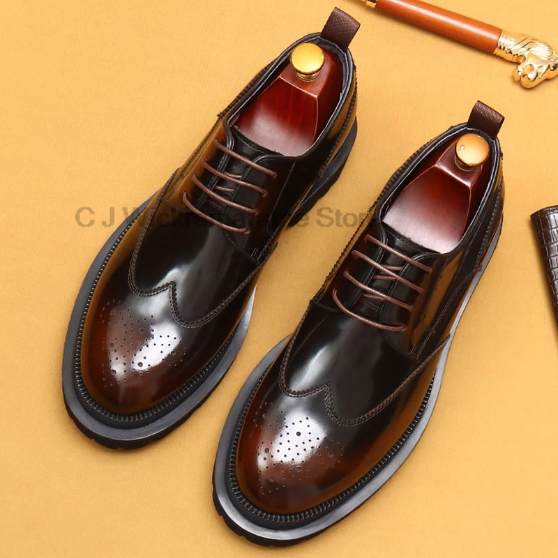 HKDQ Handmade Mens Wingtip Oxford Shoes Genuine Calf Leather Traditional Brogue Dress Shoes Wedding Formal Shoes Black And Brown