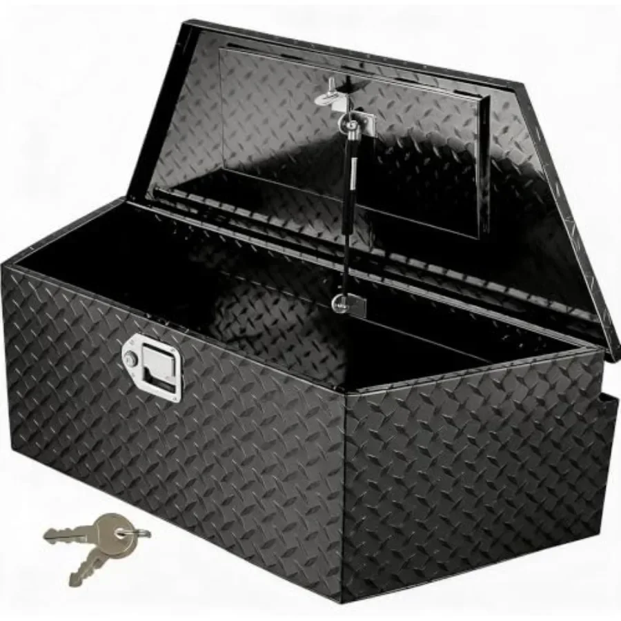Heavy Duty 33 in Aluminum Trailer Tongue Tool Box for outdoor storage, aluminum construction, black finish, weather-resistant a