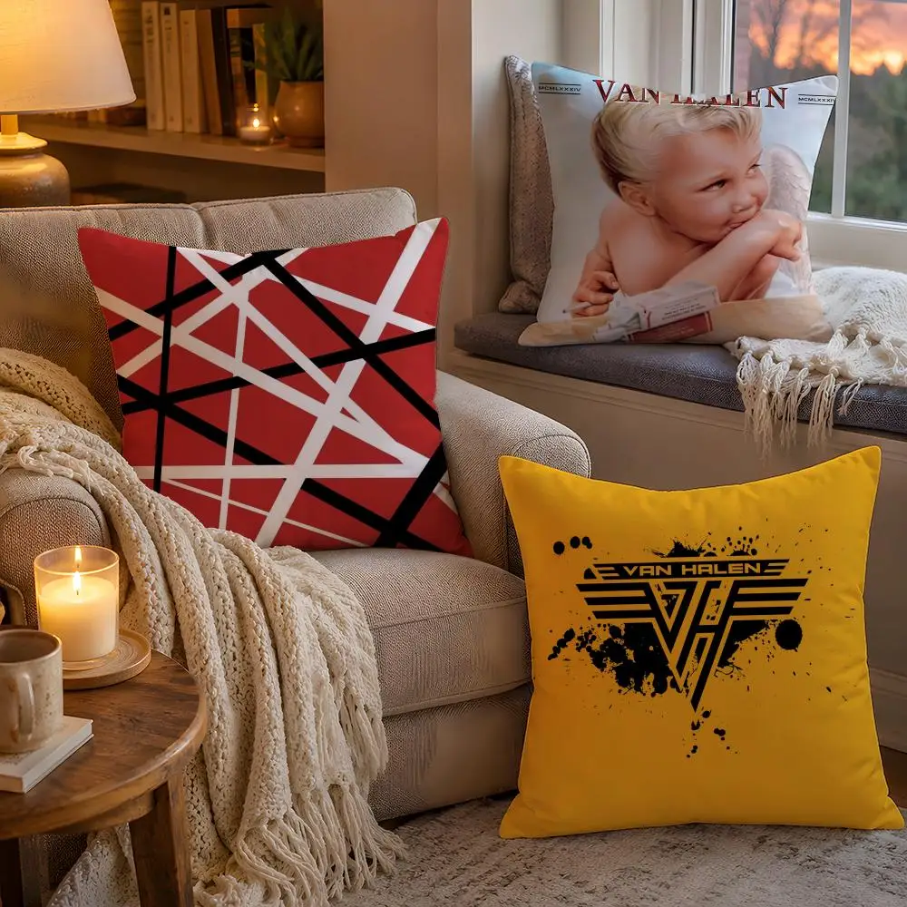 Guitarist Eddie V-Van H-Halen Band Pillow Case Soft Plush Cushion Cover Double Print and Invisible Zipper for Sofa Home Car Use