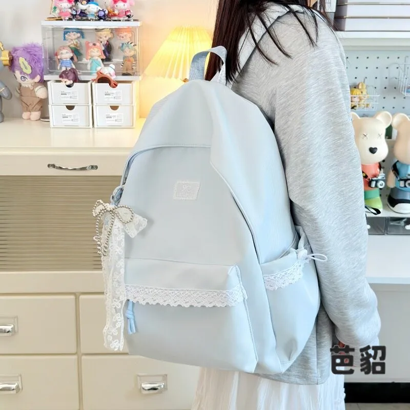 かわいいレース学生バックパック大容量ダブルショルダーバッグ中学校キャンパスクラス用和風ガールバックパック