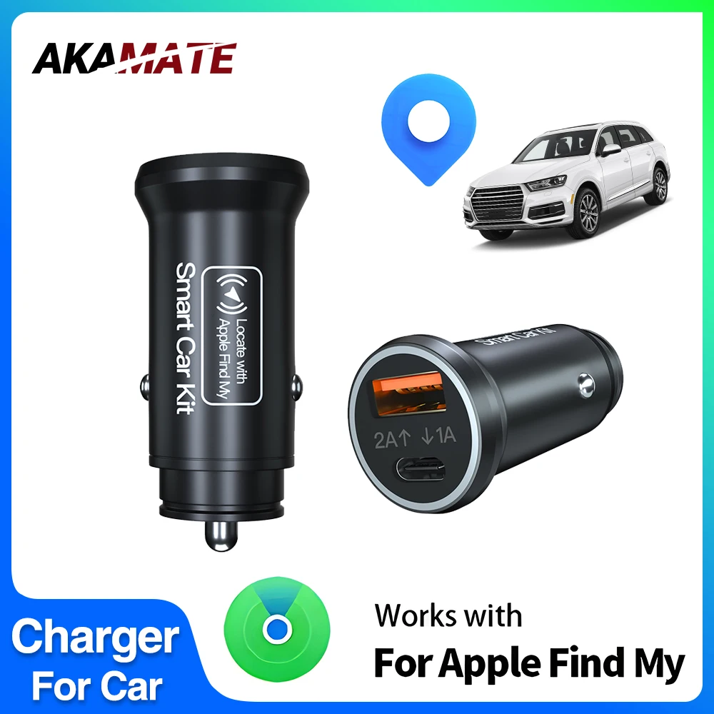 AKAMATE Car Charger USB Type C QC3.0 With iPhone GPS Locator Tracker for Apple Official Find My App 20W Fast Charger 2 in 1