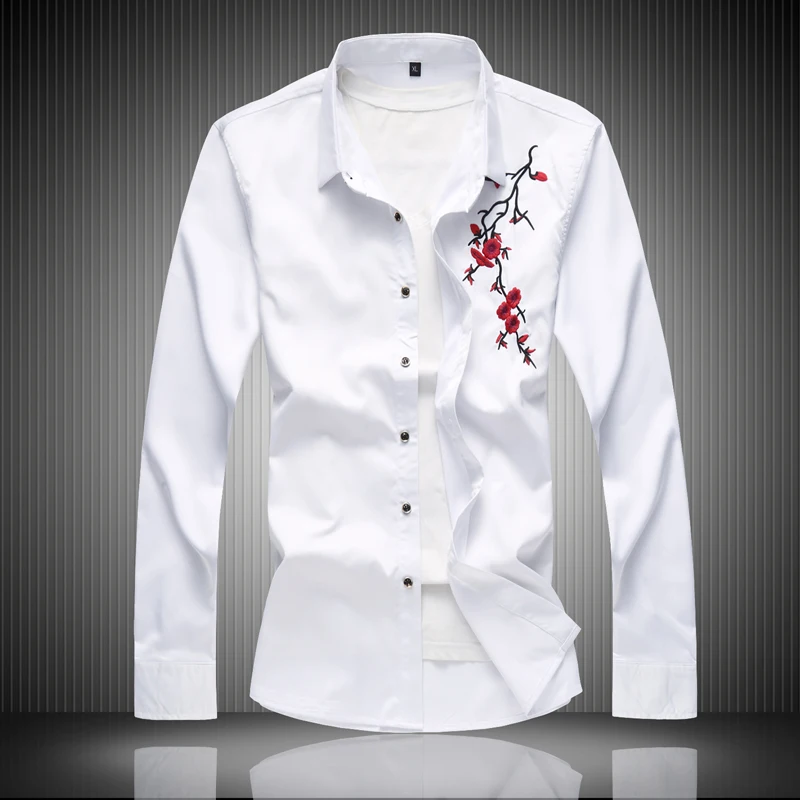

Embroidered Printed Long Sleeve Men's Shirt Slim Fit plus Size White Top Autumn Fashionable Casual Shirt Chinese Style Summer...