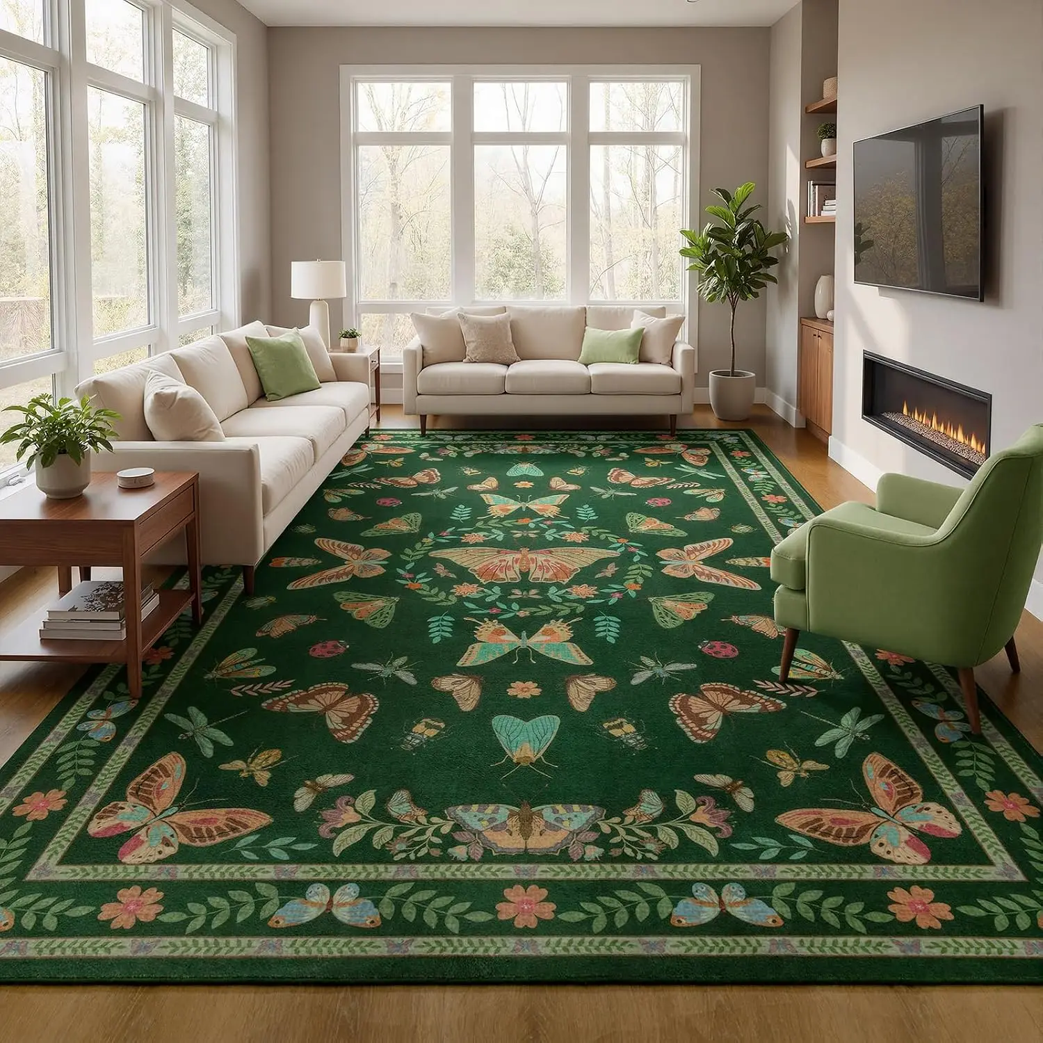 Boho Insect Bug Pattern Carpet Stainproof Waterproof Comfortable for Under Bed Living Room Bedroom Area Rug Floor Mat