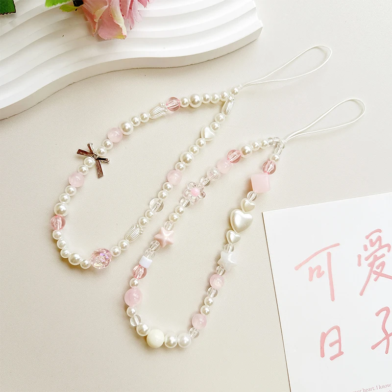 Pearl Love Pendant Keychain Beading Phone Chain Decoration Accessories Gifts Prevent Loss Mobile Phone Lanyard