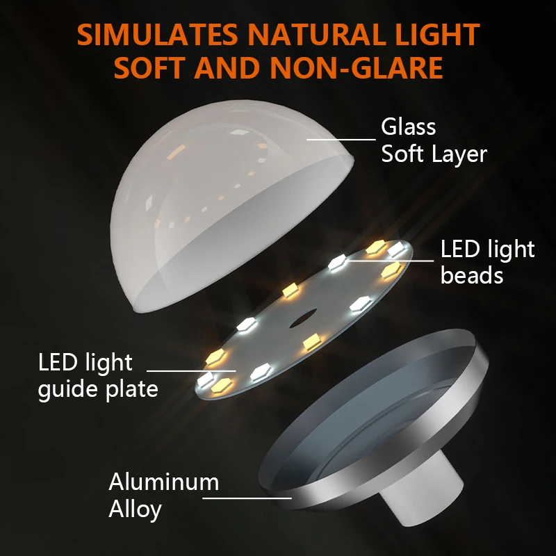 LED 테이블 메이크업 거울, 터치 컨트롤 디밍이 가능한 전구, 3가지 조명 색상 무단계 조광, 눈부심 방지용 반투명 커버