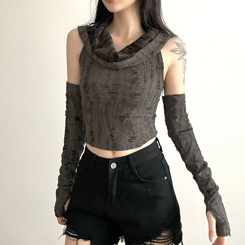 

2024 New Vintage Women Fashion Korean Camisetas Hooded Sleeveless Vest Tunic Tees Ropa Mujer Harajuku Summer Y2k Retro Crop Tops