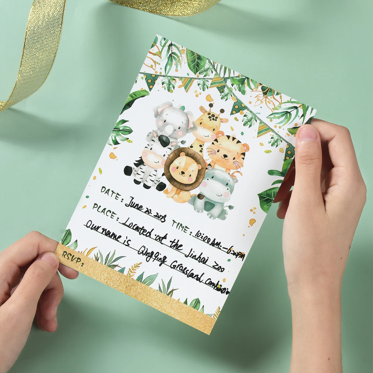 12pcs Paper Invitations Cards For jungle Animal Safari Birthday Party Decorations Kids 1st Birthday Baby Shower Party Supplies