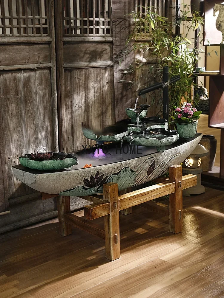 GY Large Flowing Water Ornaments Fengshui Wheel Floor Fountain Courtyard Indoor Humidifier Waterscape Lucky Fish Pond