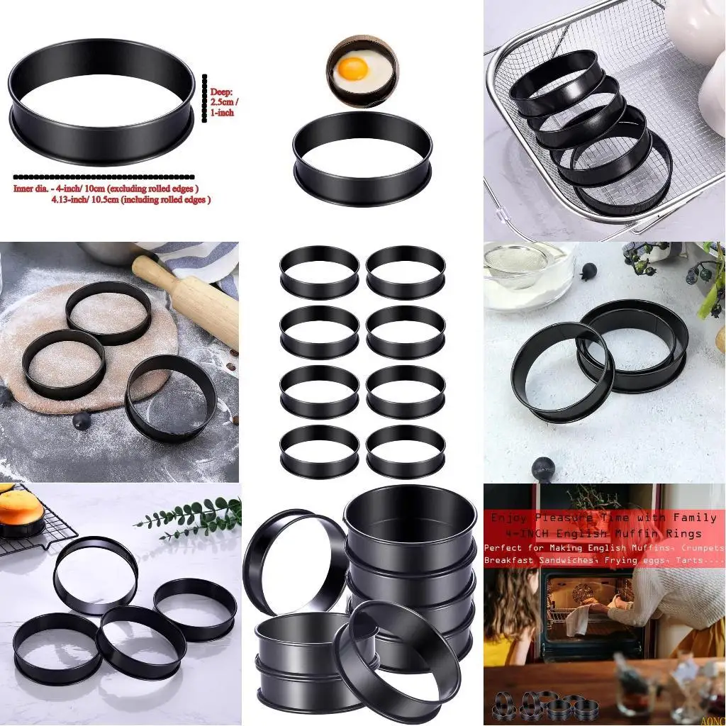 A0NC 8 قطع قوالب طهي معدنية متعددة الاستخدامات، قوالب الكعك الإنجليزية، حلقات الخبز الصغيرة #1