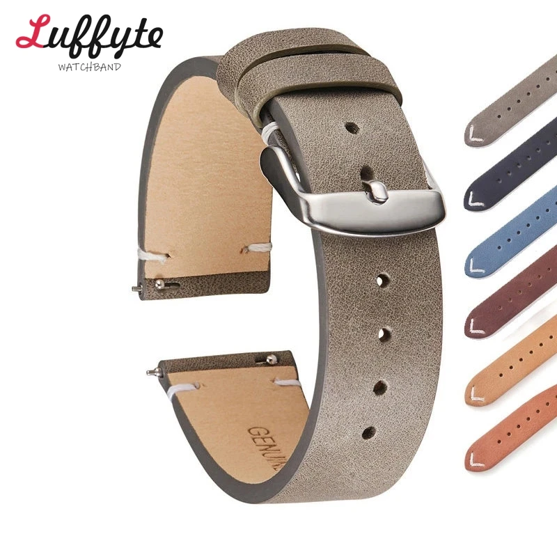 Quick Release Genuine Leather Watch Strap Univeral Watch Belt Vintage Soft Watch Band 18mm 20mm 22mm Blue Brown Grey Bracelets