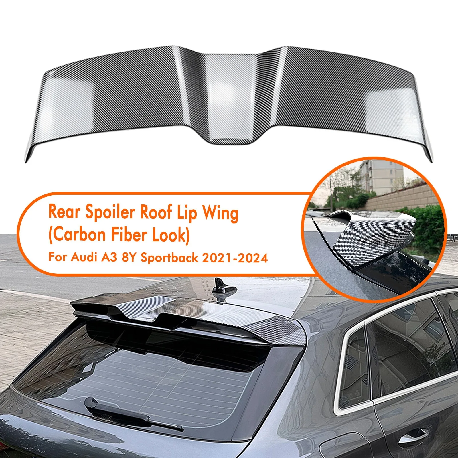 

Carbon Fiber Car Rear Trunk Spoiler Wing Body Roof Lip Lid Cap For Audi A3 S3 RS3 8Y Sportback 2021-2024 Auto External Modified