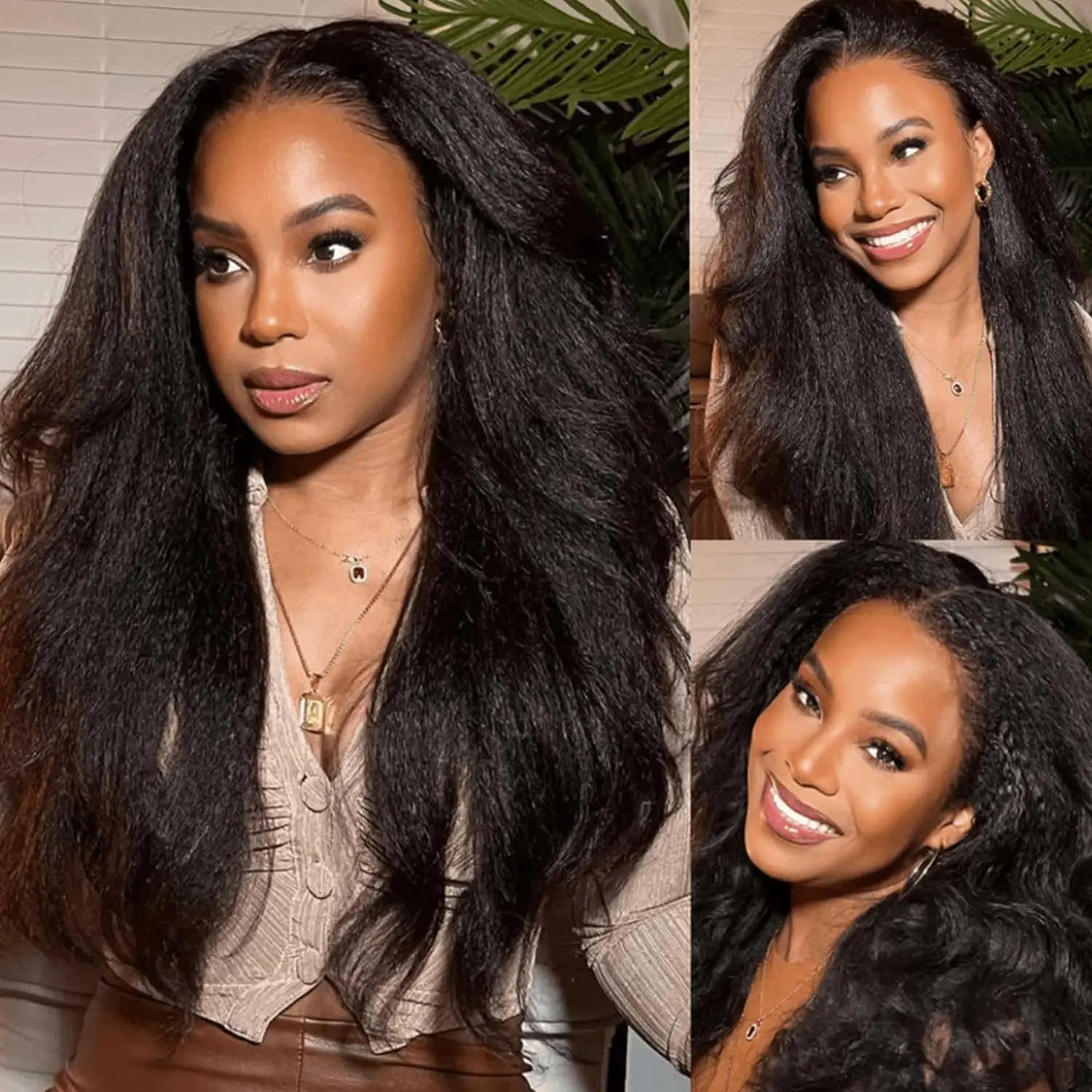 

Transparent Kinky Straight Lace Frontal Wigs For Women Yaki Glueless Wig Human Hair With Baby Hair 180% Density Pre Plucked