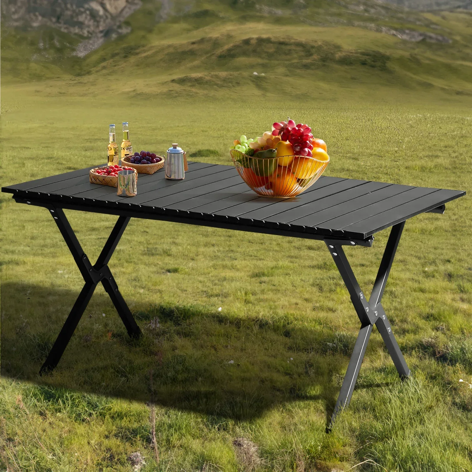 

Folding Camping Table Portable Picnic Table, Lightweight Roll up Side Table Outdoor Camp Table for Travel Hiking Backyard BBQ Pa