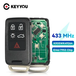 KEYYOU zdalny kluczyk do Volvo XC60 S60 S60L V40 V60 S80 XC70 KYDZ 5 przycisków 433Mhz FSK ID46/7953 Chip FCCID:KR55WK49264