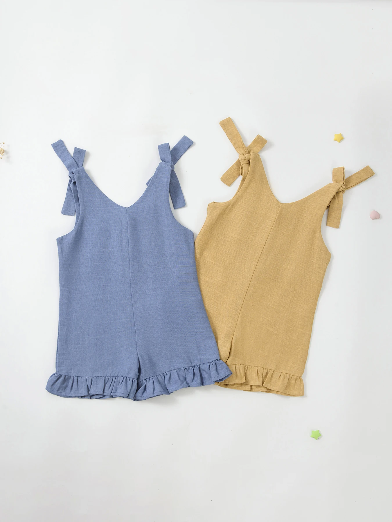 Sleeveless cotton and linen jumpsuit for baby solid color ruffled casual home new summer 2023