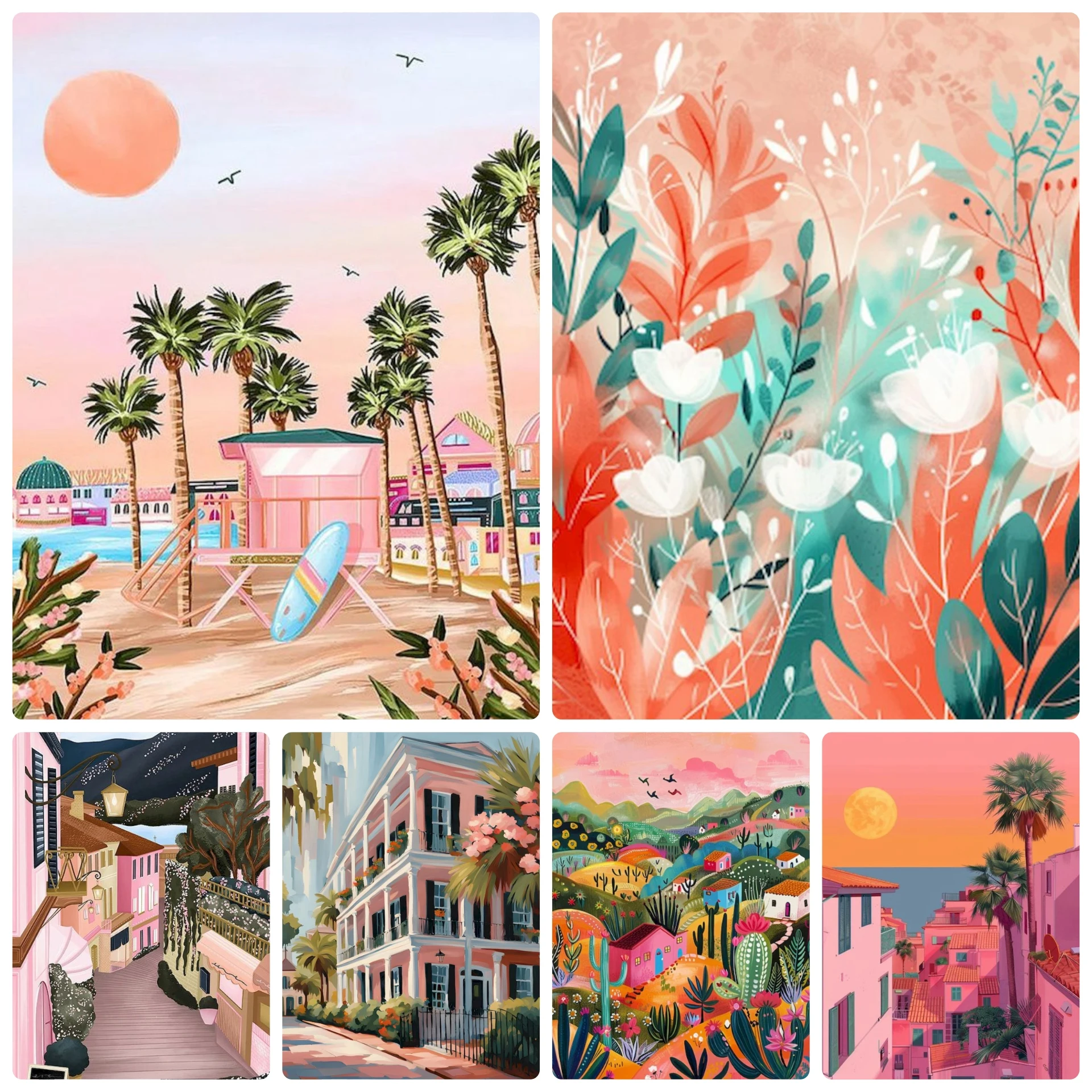 Pink Scenery DIY Diamond Painting Kits Acrylic Painting Art 