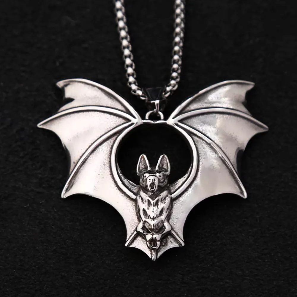 Gothic Bat Wing Stainless Steel Pendant Necklace For Men And Women Halloween Punk Animal Amulet Hip Hop Street Fashion Jewelry