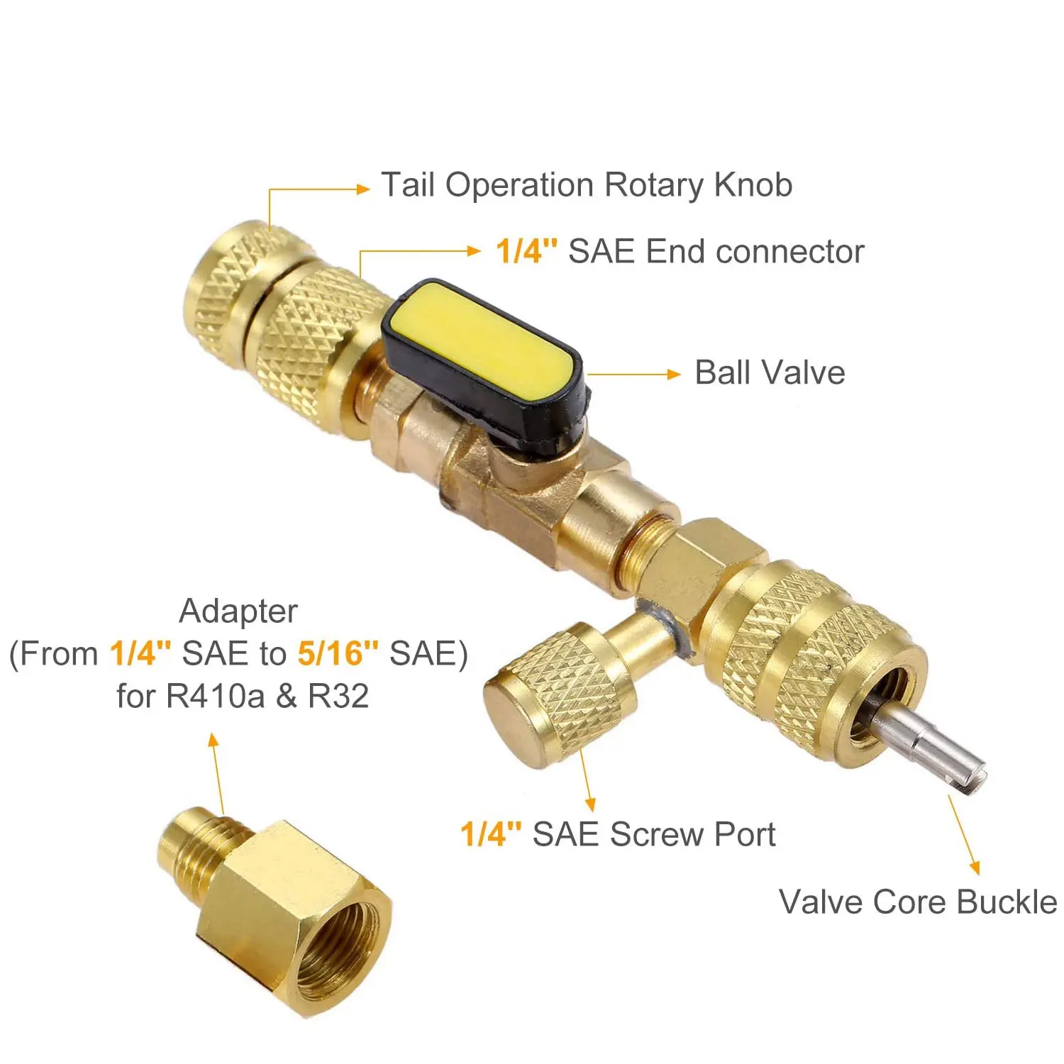 R410A R22 Valve Core Remover Installer Tool with Dual Size SAE 1/4 & 5/16 Port for R404A R407C R134A R12 R32 R600 HVAC System