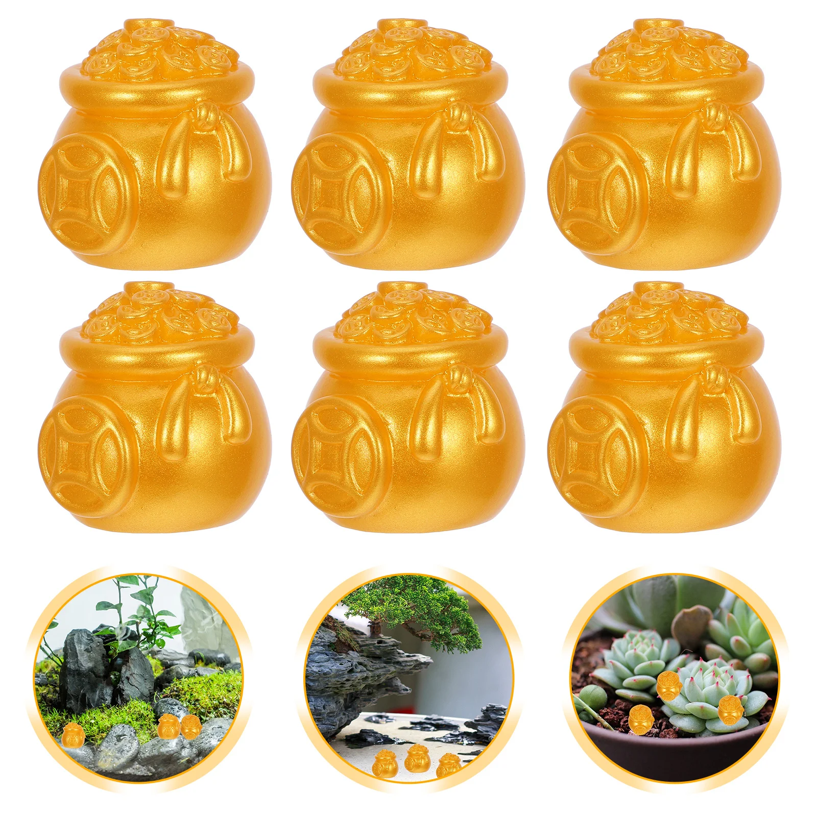 

10pcs Golden Resin Ingot Crafts Mini Landscape Ornament For Chinese New Year Desktop Decor Lucky Fortune Micro Garden Decoration