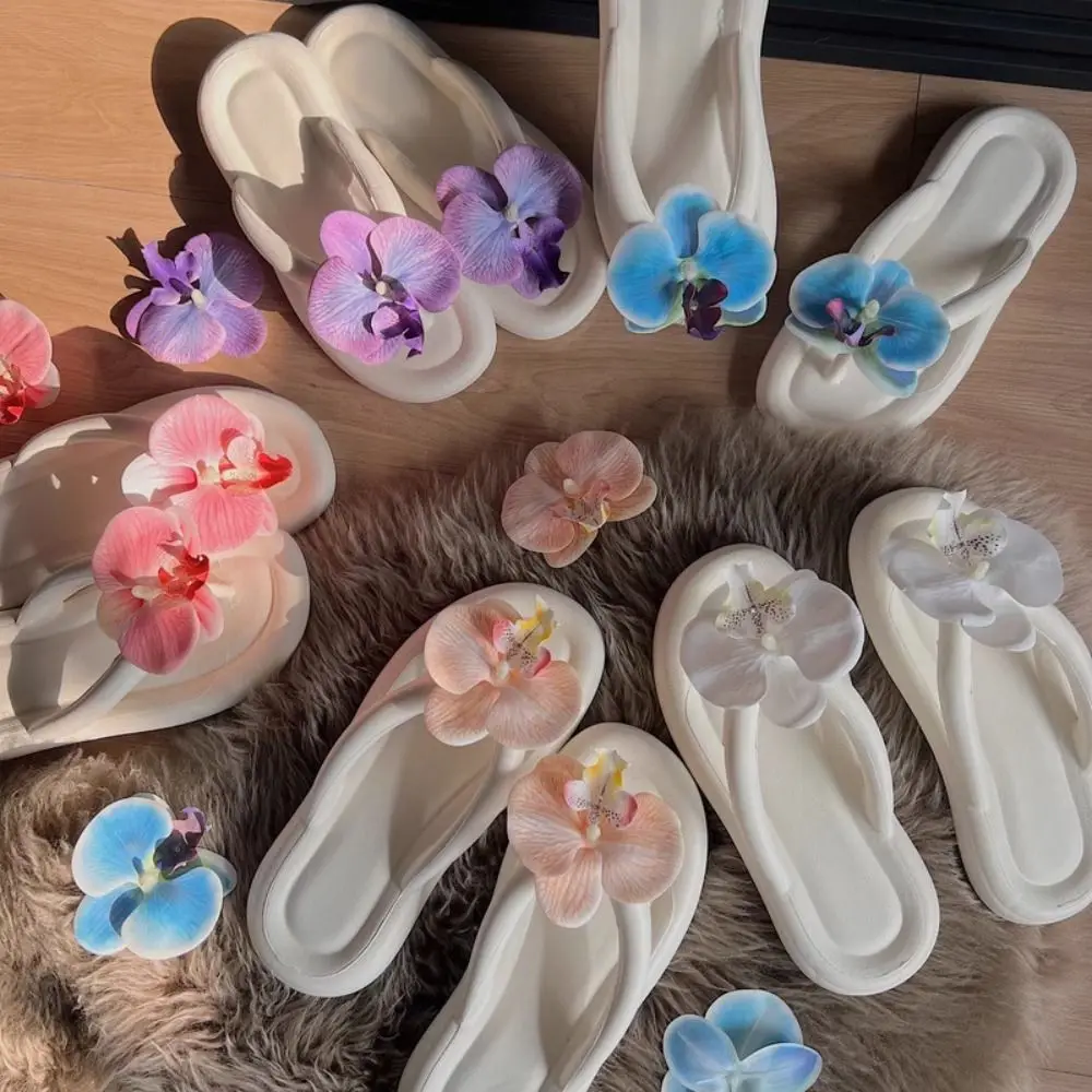 Fashion EVA Flip Flops Anti-Slip Summer Herringbone Slippers Butterfly Orchid Beach Shoes Summer