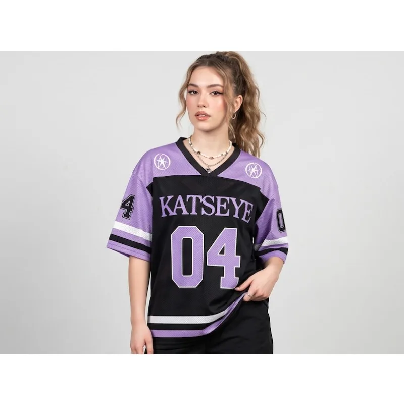 Women Y2K Oversized Kpop Streetwear Sports Jersey Mesh Top with KATSEYE No.04 Print for Daily Street Style Outfit