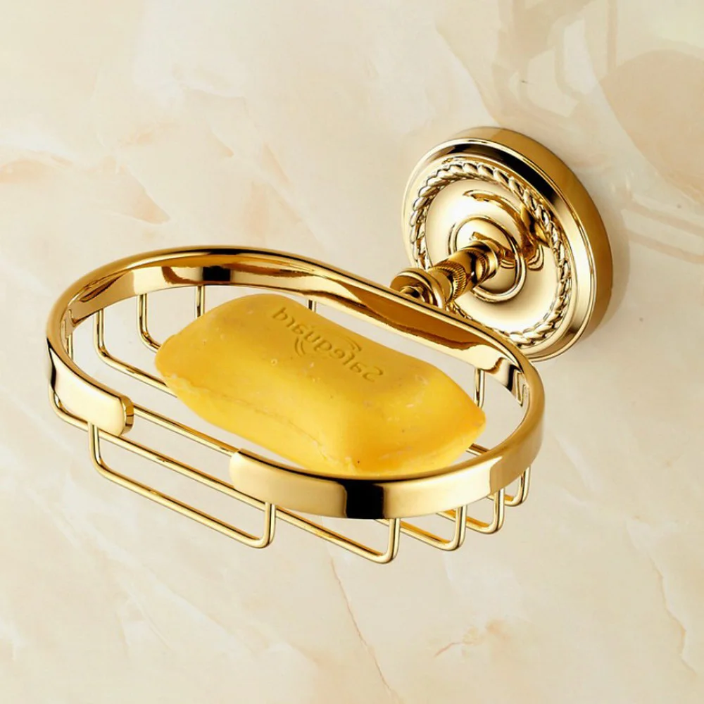 Bathroom Accessory Wall Mounted Soap Basket Luxury Gold Color Brass Soap Dish Holder tba607