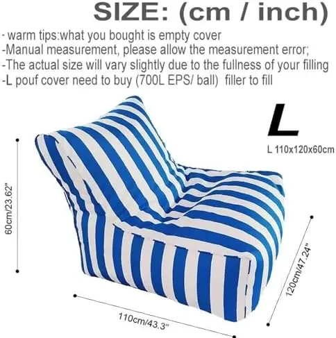 Floating Bean Bag Cover for Pool- Outdoor Waterproof Bean Bag Cover No Filler Stripe Outdoor Beach Pouf Beanbag Sofa
