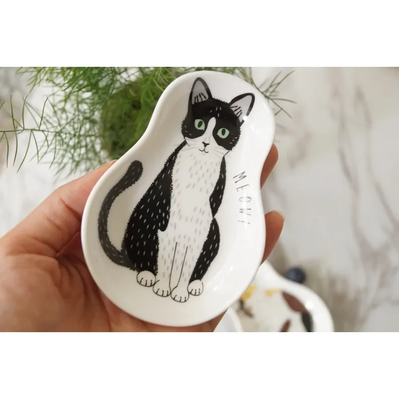 Ceramic Dessert Sauce Dish Japanese Style Tableware Creative Cute Cartoon Lucky Cat Pattern Water Drop Shape Fruit Sushi Plates