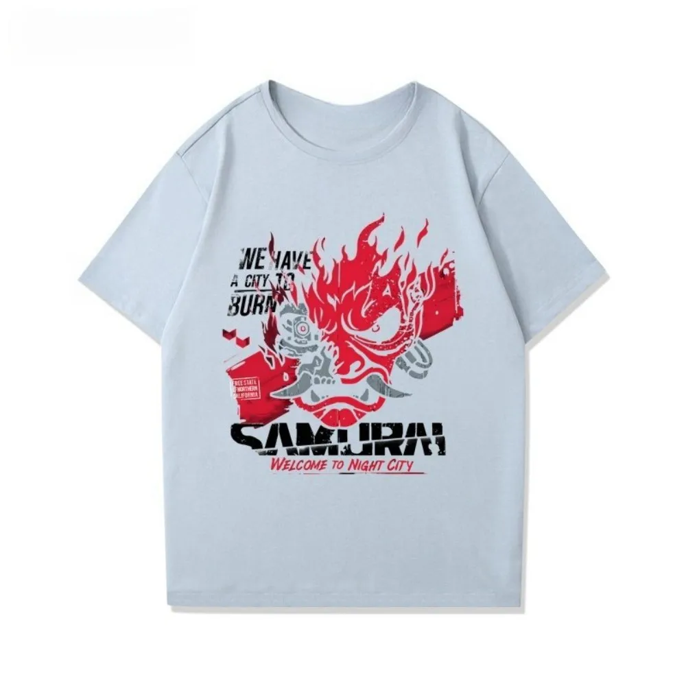 تي شيرت رجالي صيفي أنيق مطبوع عليه Ghost Warrior ناعم ومريح برقبة دائرية يسمح بمرور الهواء في الهواء الطلق في المدينة High Street Top #4