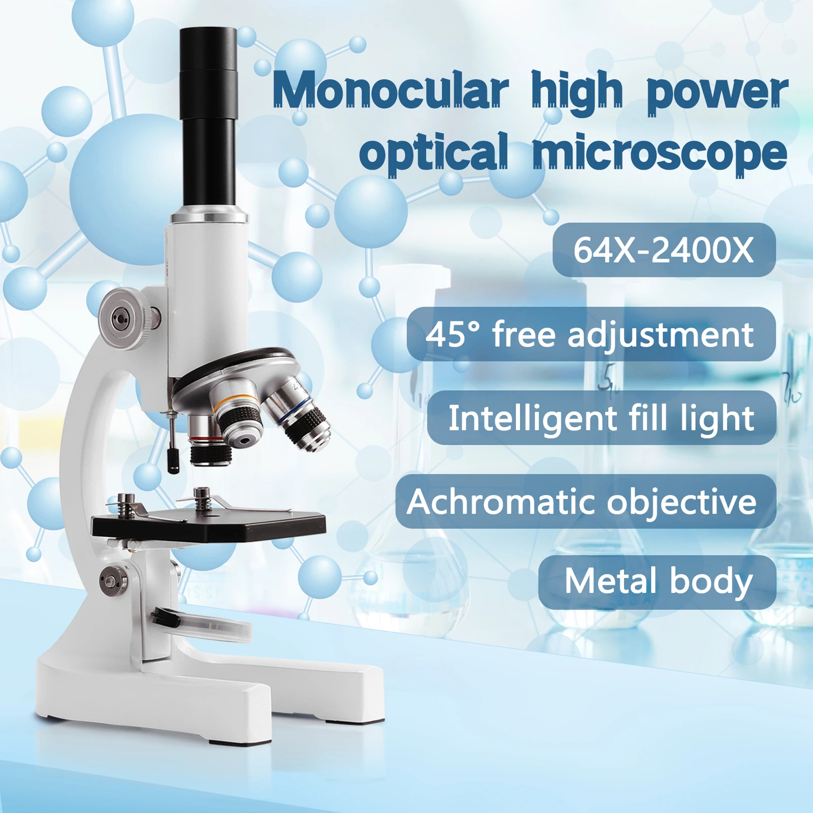 2024 New Monocular Optical Microscope Elementary School Children Science Experimental Biology Teaching Christmas Birthday Gift