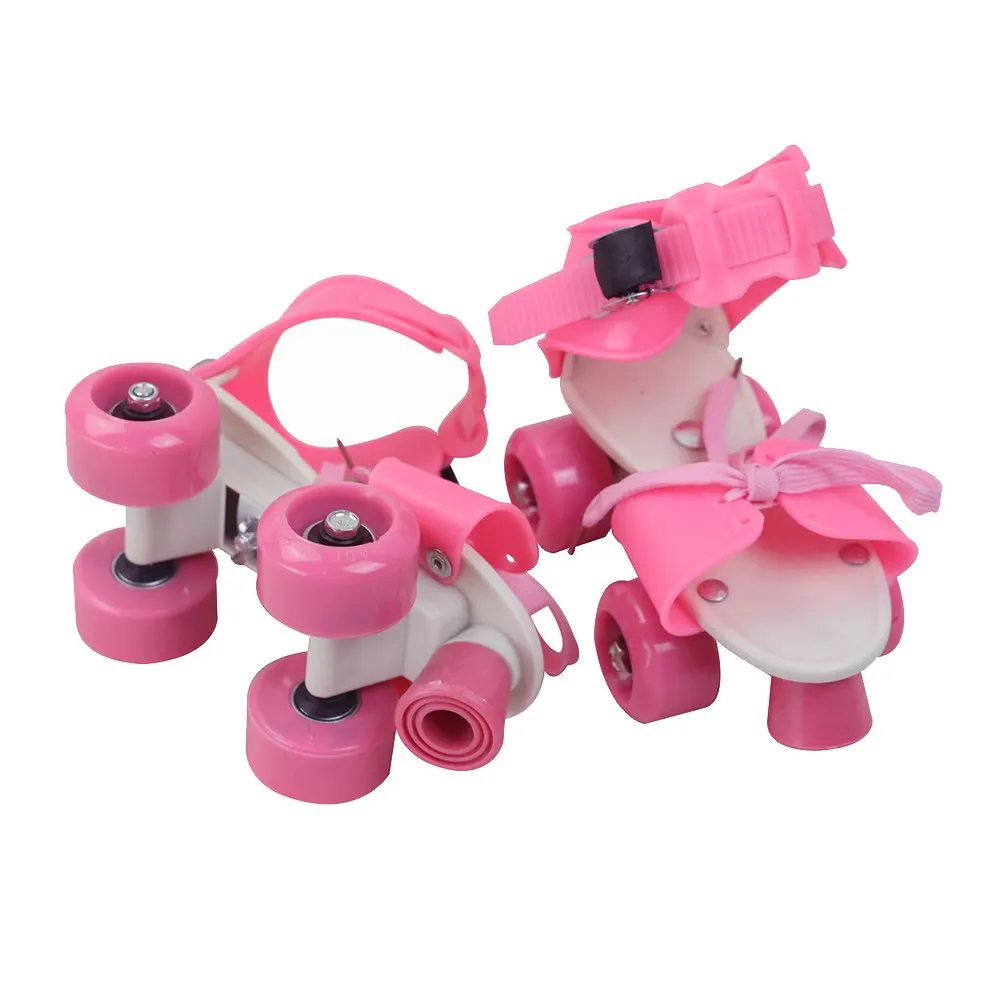 

Коньки роликовые двухрядные четырехколесные, размеры 25-32, розовые, с регулируемым ремешком, защитные, в подарок