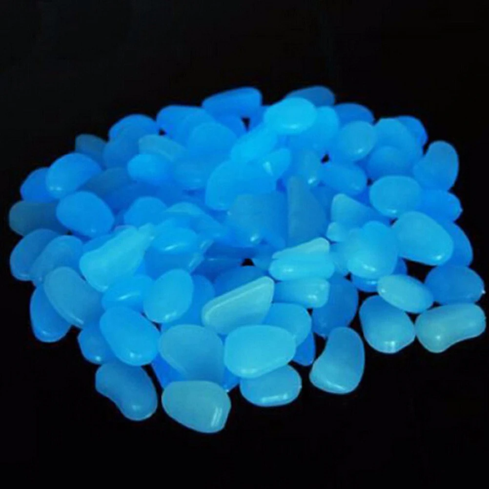 

100pcs Luminous Pebbles Glow In Dark Aquarium Fish Tank Garden Yard Decoration Gravel Stones Cobblestone Blue Light Absorbing