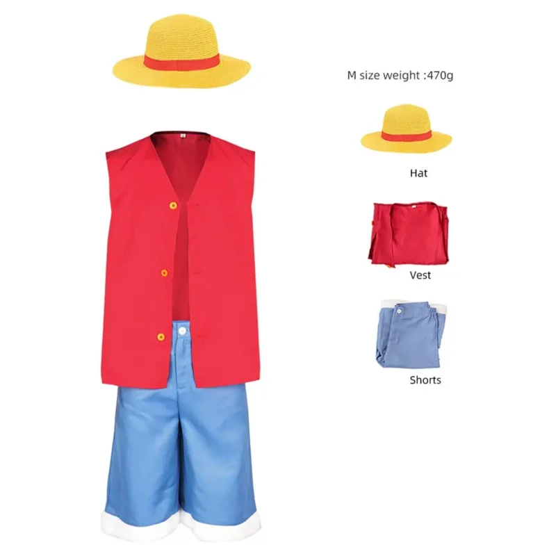 Kids Luffy Cosplay Anime One Disguise Costume Coat Pants Hat Children Beach Clothing Halloween Party RolePlay Suit
