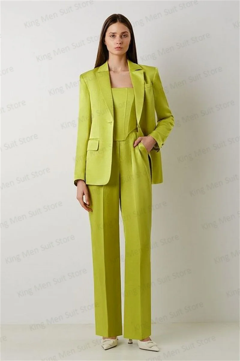 Green Women Suit Pants Set 2-Pieces Blazer+Trousers Wedding Tuxedos Prom Dress Formal Office Lady Jacket Tailored Made Coat