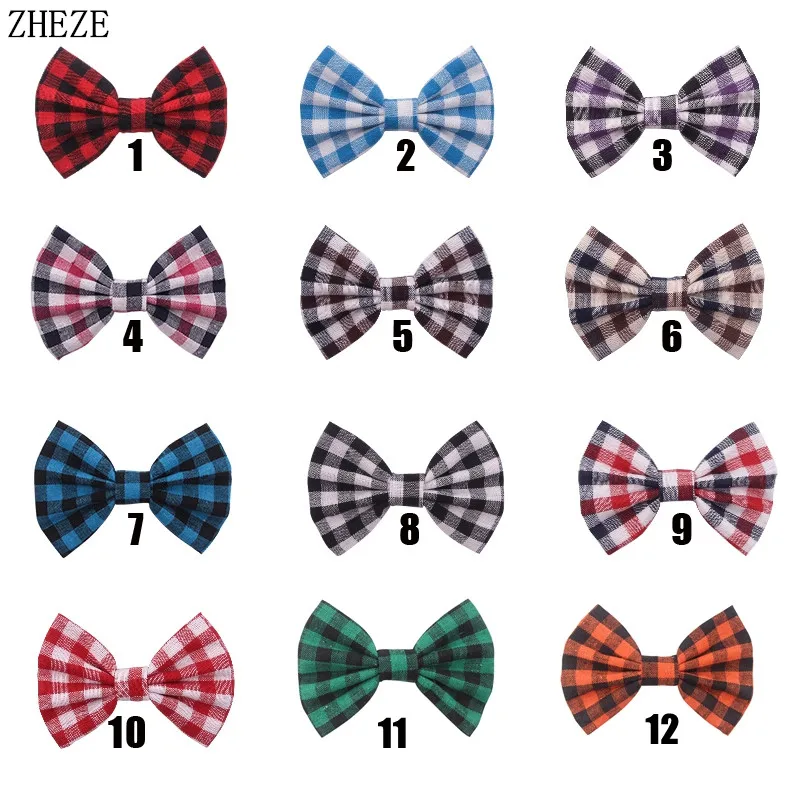 10Pcs/Lot Cotton Frabic Plaid 5\'\' Bow With/Without Clip Girls Hairbow Christmas Hairpins Kids DIY Hair Accessories