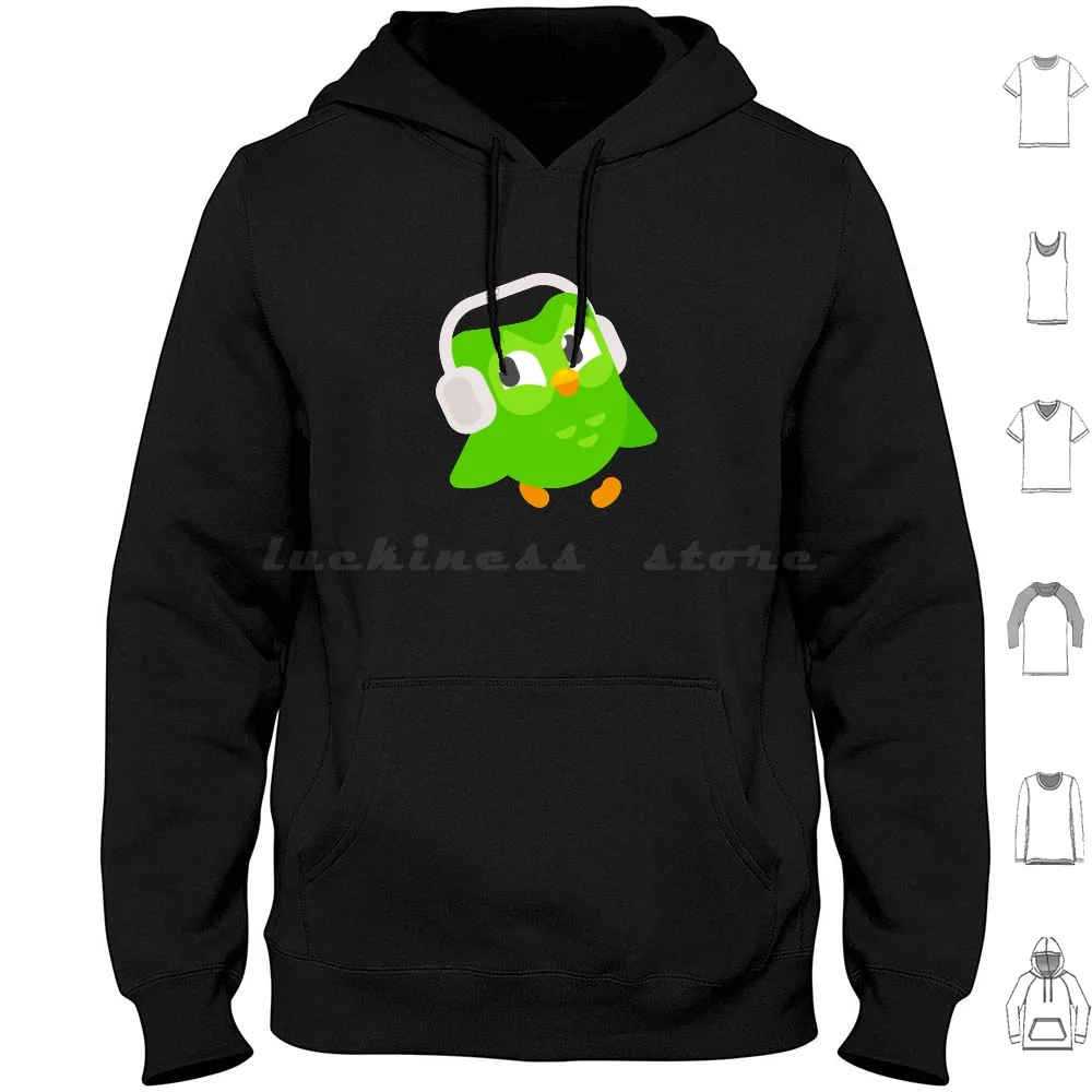 Mobile Language Learning Hoodies Long Sleeve Owl Duolingo Cute Mobile App Fun Translation Green