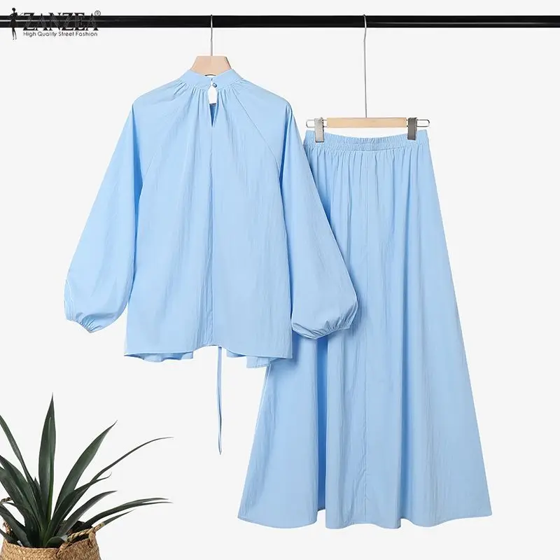 Fashion 2PCS ZANZEA Women Dress Sets Long Sleeve Tops Long Skirt Casual OL Work Two-piece Outfits Matching Sets Streetwear