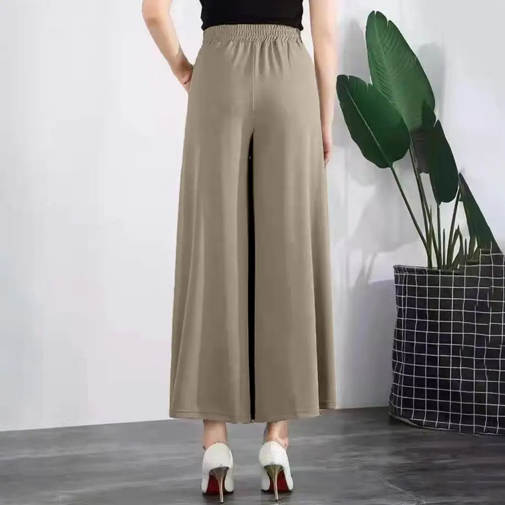 

Женские широкие брюки с высокой талией, свободного кроя, для офиса и повседневной носки, удобные, длинные, на резинке, с карманами, однотонные, повседневные брюки