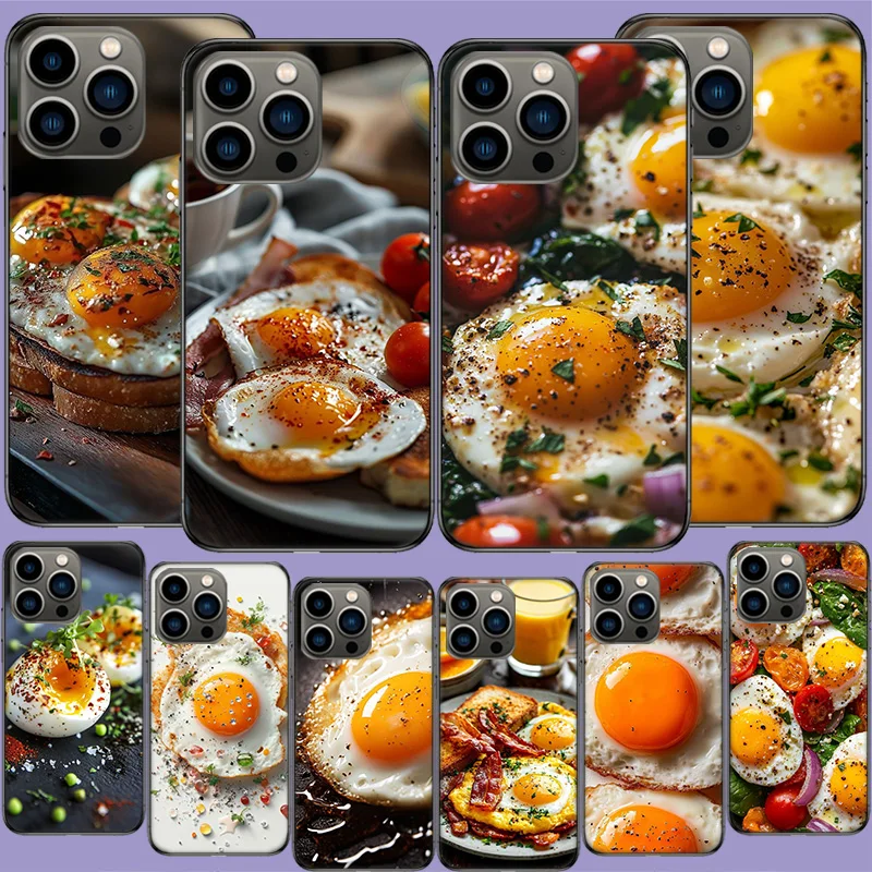 Deliciosas Recetas de Huevos para el Desayuno, Funda para iPhone 17 Air 15 Pro 14 Plus 16 Pro Max 17E 16E 12 13 Mini 11, Funda Divertida y Bonita