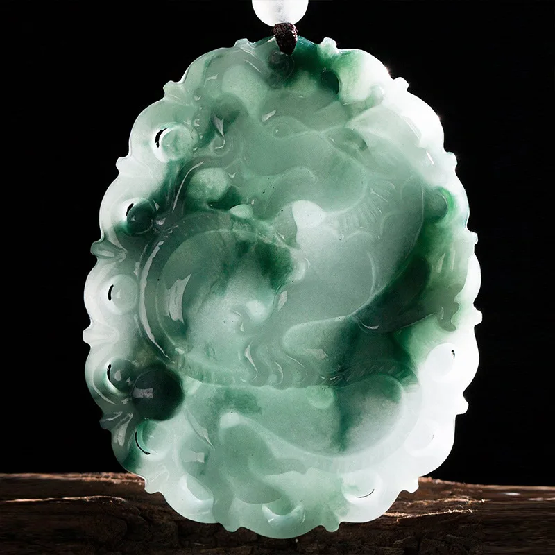 

Myanmar Grade A Jadeite Ice Floating Jade Dragon Pendant Necklace Men Women Burma Jade Chinese Zodiac Dragon Lucky Charms Amulet