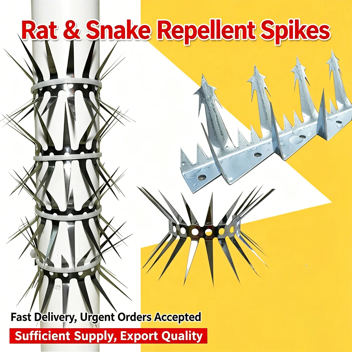 Image of Edelstahl Anti-Kletter-Spikes, Rohr-Anti-Schlange-Ratten-Eichhörnchen-Vogel-Abwehrspikes, Outdoor-Sicherheits-Anti-Eindringungs-Spike-Set