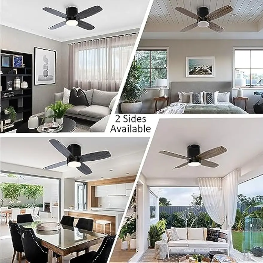 Ceiling Fan with Lights - 38'' Small Low Profile, Remote & APP Control - Dimmable Indoor Outdoor Quiet DC Flush Mount Ceiling