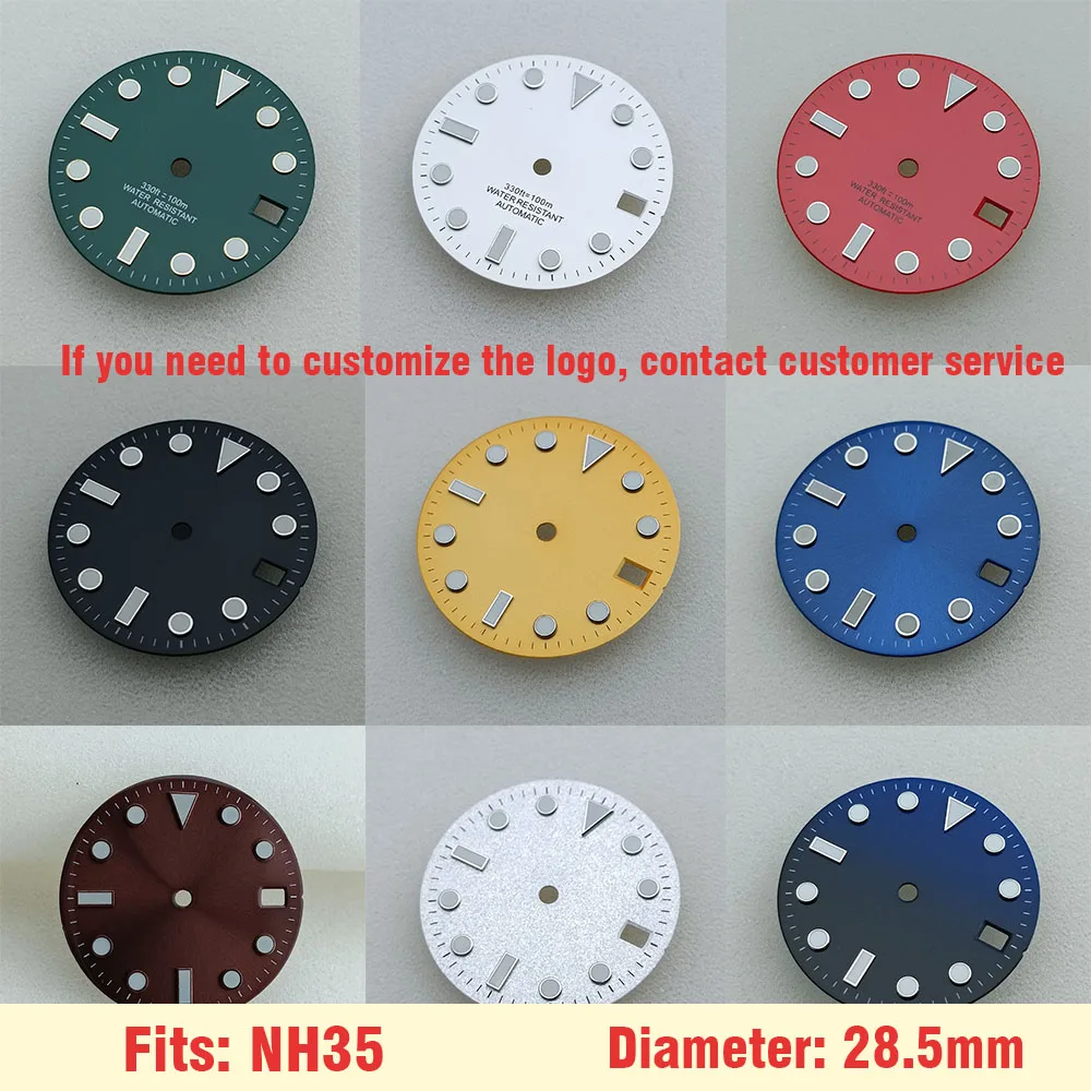 

28.5mm diameter NH35 dial blue-green luminous circle date dial for NH35 movement accessory watch parts