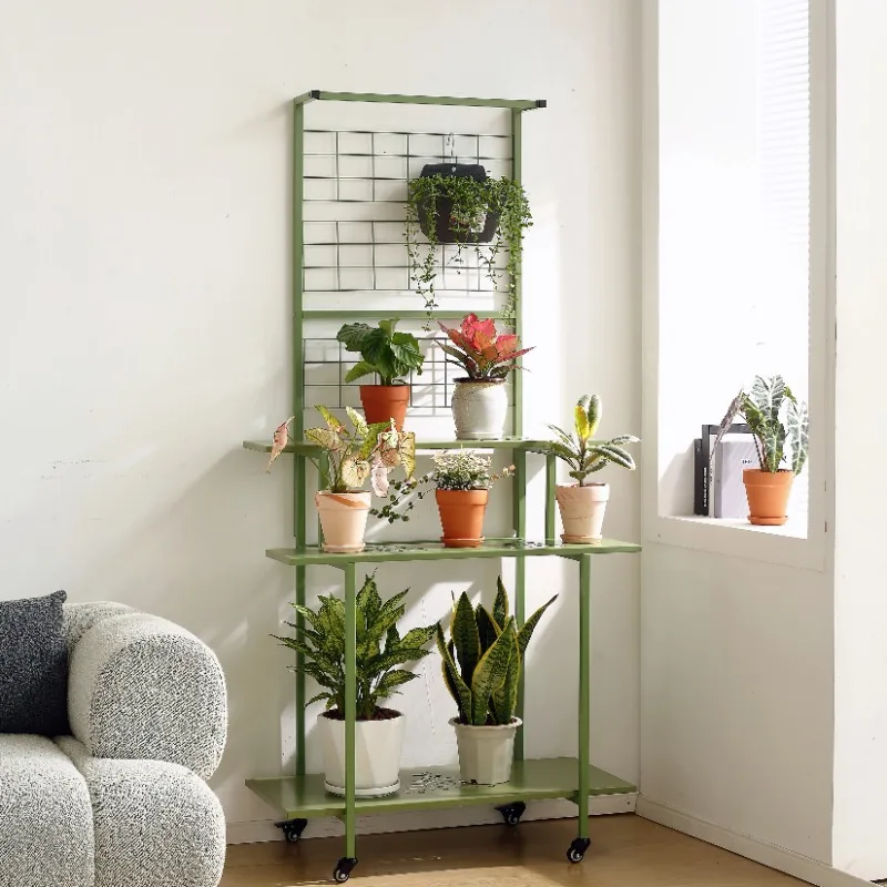 

Movable flower stand, multi-layer floor-to-ceiling indoor and outdoor stepped shelf, wrought iron flower pot shelf