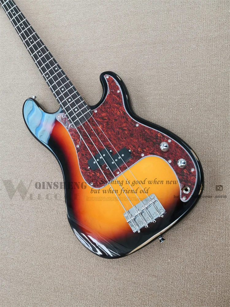 

Классическая электрическая бас-гитара на заказ, PB bass, доска для пикапа с изображением Красной черепахи, розы, хром-мост
