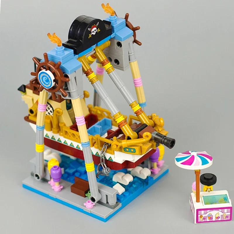 LOZ 1717 Amusement Park Skull Pirate Ship Boat Ticket Office Playground Architecture DIY Mini Blocks Bricks Building Toy No Box