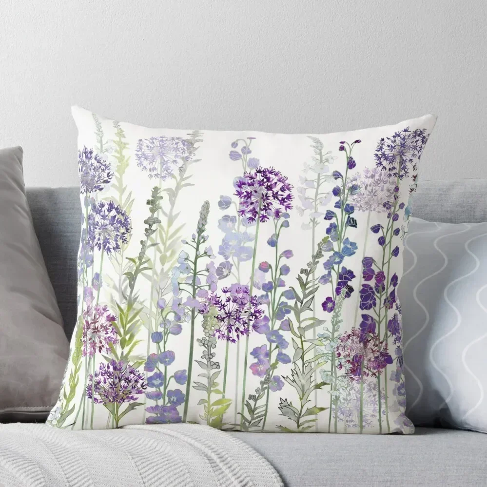 Purple Flower Meadow - Alliums, Delphiniums & Veronica Gentianoides Throw Pillow Sofas Covers Pillow Decor pillow