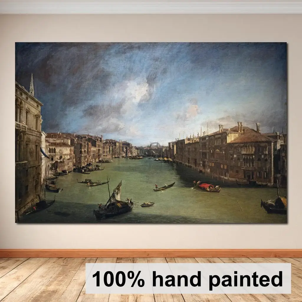 Handgemaltes klassisches Landschaftsölgemälde: Grand Canal Da Palazzo Balbi Rialto von Canaletto, Leinwandkunst, große Wohnzimmerdekoration