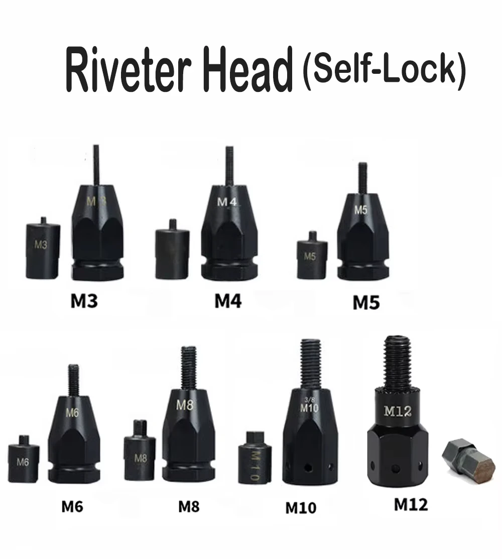

Air Pneumatic Rivet nut Gun Quick-Change Head Part Self-lock head M3 M4 M5 M6 M8 M10 M12 for Rivet Guns Tool Accessories